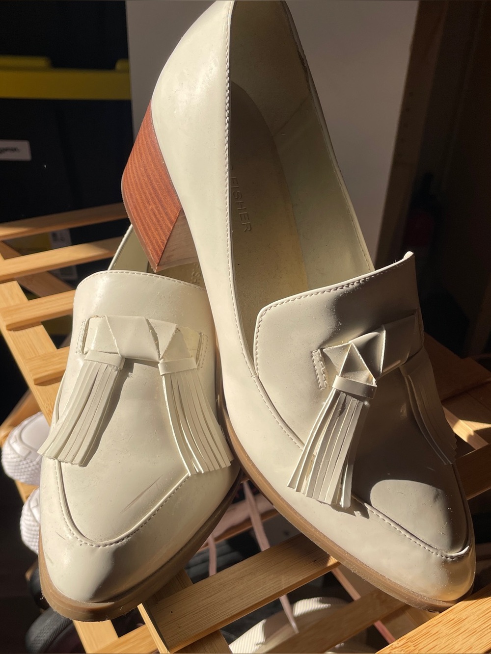 Marc Fisher White Tassel Patent Leather Loafers Women’s size 9.5